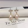 Women's Natural Freshwater Pearl Earrings With Alloy Inlaid Artificial And Semiprecious Stones In Drop And Rice Shapes