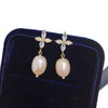 Women's Natural Freshwater Pearl Earrings With Alloy Inlaid Artificial And Semiprecious Stones In Drop And Rice Shapes