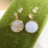 Women's Natural Freshwater Pearl Earrings With Baked Paint Peach Blossom Pattern S925 Sterling Silver Needle And Round Oblate Shape