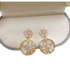 Women's Natural Freshwater Pearl Earrings With Baked Paint Peach Blossom Pattern S925 Sterling Silver Needle And Round Oblate Shape