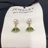 Women's Natural Freshwater Pearl Earrings With Fanshaped Green Zircon And Alloy Inlaid With Artificial And Semiprecious Gemstones Exquisite Retro Style