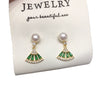 Women's Natural Freshwater Pearl Earrings With Fanshaped Green Zircon And Alloy Inlaid With Artificial And Semiprecious Gemstones Exquisite Retro Style