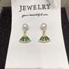 Women's Natural Freshwater Pearl Earrings With Fanshaped Green Zircon And Alloy Inlaid With Artificial And Semiprecious Gemstones Exquisite Retro Style