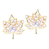 Women's Natural Freshwater Pearl Earrings With French Highgrade Zircon And Maple Leaf Design 18K Gold Colorpreserving