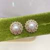 Women's Natural Freshwater Pearl Earrings With Microinlaid Zircon And 18K Gold Color Preservation Oblate And Round Shape