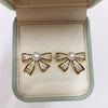 Women's Natural Freshwater Pearl Earrings With Microinlaid Zircon And Oil Bow Oblate Shape