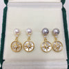 Women's Natural Freshwater Pearl Earrings With S925 Sterling Silver Needle Seashell Sixpointed Star Design Oblate Shape