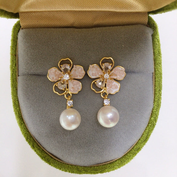 Women's Natural Freshwater Pearl Earrings With S925 Sterling Silver Pin Oblate Shape
