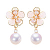 Women's Natural Freshwater Pearl Earrings With S925 Sterling Silver Pin Oblate Shape