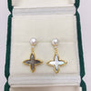 Women's Natural Freshwater Pearl Earrings With Sea Shell And Cross Stars S925 Sterling Silver Oblate And Round Shape