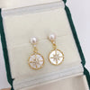 Women's Natural Freshwater Pearl Earrings With Sixpointed Star Micropaved Zircon And Oblate Pearl Shape