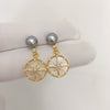 Women's Natural Freshwater Pearl Earrings With Sixpointed Star Micropaved Zircon And Oblate Pearl Shape