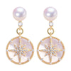 Women's Natural Freshwater Pearl Earrings With Sixpointed Star Micropaved Zircon And Oblate Pearl Shape