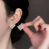 Women's Natural Freshwater Pearl Earrings With Square Micro Zircon Beads And S925 Sterling Silver Fashion Style