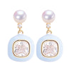 Women's Natural Freshwater Pearl Earrings With Sugar Cube Light Blue Zircon In 18K Goldfilled S925 Sterling Silver Oblate Shape