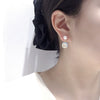 Women's Natural Freshwater Pearl Earrings With Sugar Cube Light Blue Zircon In 18K Goldfilled S925 Sterling Silver Oblate Shape