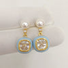 Women's Natural Freshwater Pearl Earrings With Sugar Cube Light Blue Zircon In 18K Goldfilled S925 Sterling Silver Oblate Shape
