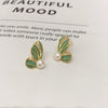 Women's Natural Freshwater Pearl Enamel Butterfly Earrings