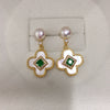 Women's Natural Freshwater Pearl Fourleaf Clover Oblate Earrings With 18K Real Gold Plating