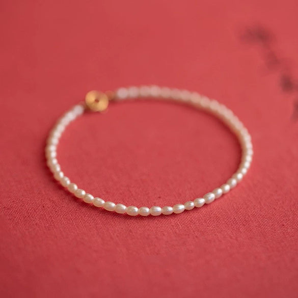 Women's Natural Freshwater Pearl Geometric Pattern Bracelet With 14K Gold Simple Style