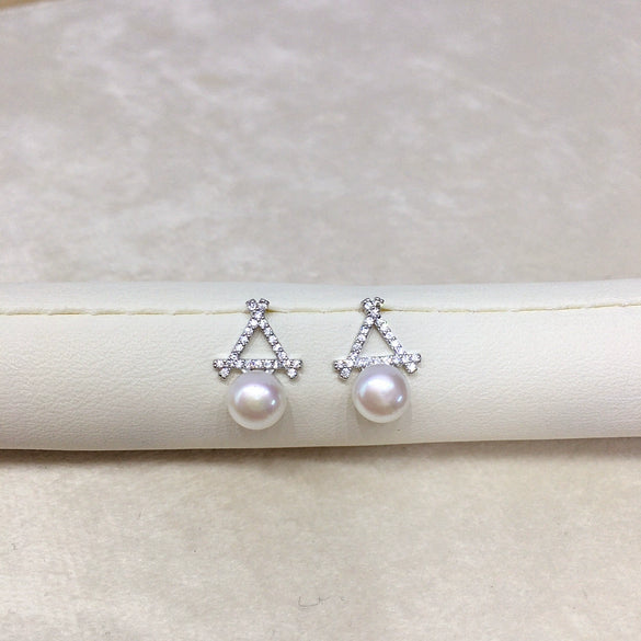 Women's Natural Freshwater Pearl Geometric Triangle S925 Sterling Silver Earrings