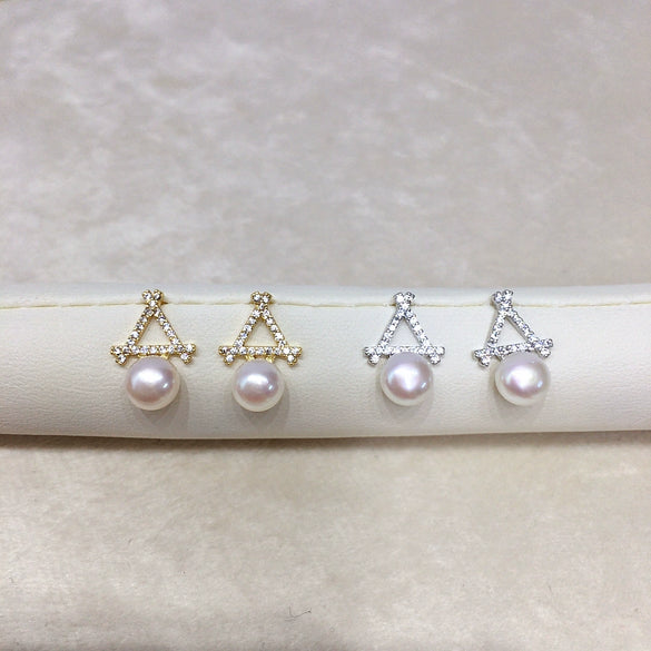 Women's Natural Freshwater Pearl Geometric Triangle S925 Sterling Silver Earrings