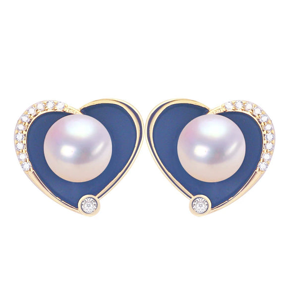 Women's Natural Freshwater Pearl Heart Shaped S925 Sterling Silver And 18K Goldfilled Earrings