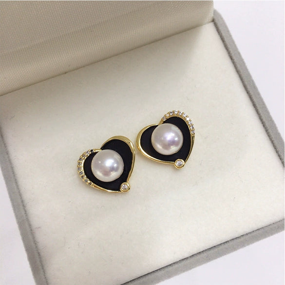 Women's Natural Freshwater Pearl Heart Shaped S925 Sterling Silver And 18K Goldfilled Earrings