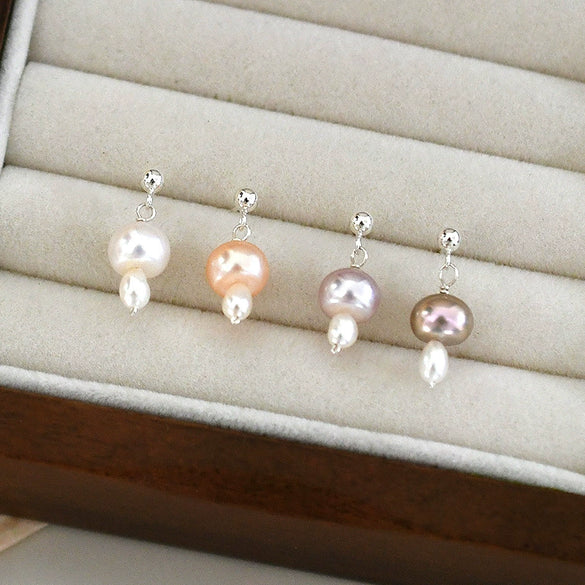 Women's Natural Freshwater Pearl Mushroom Earrings Candy Color Oblate Shape