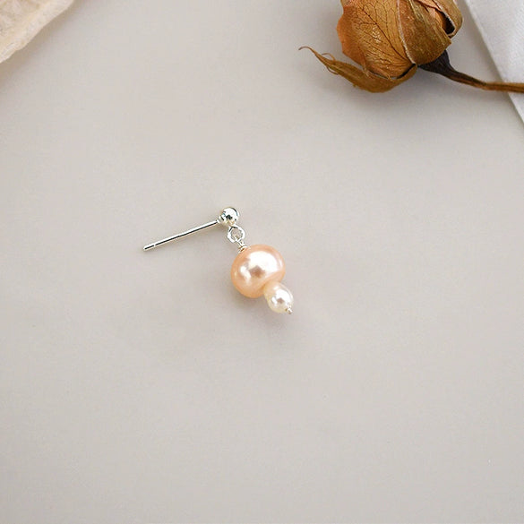 Women's Natural Freshwater Pearl Mushroom Earrings Candy Color Oblate Shape