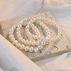Women's Natural Freshwater Pearl Nearly Round Elastic Bracelet With Silverplated Beads And Highend Design
