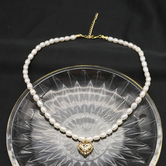 Women's Natural Freshwater Pearl Necklace With Geometric Pearl Chain Retro Clavicle Necklace Electroplated Non Fading Jewelry