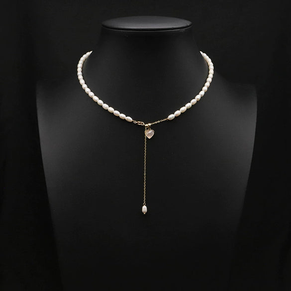 Women's Natural Freshwater Pearl Necklace With Geometric Pearl Chain Retro Clavicle Necklace Electroplated Non Fading Jewelry