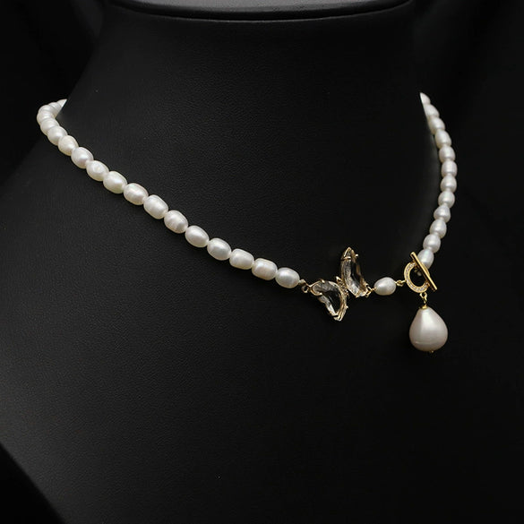 Women's Natural Freshwater Pearl Necklace With Geometric Pearl Chain Retro Clavicle Necklace Electroplated Non Fading Jewelry