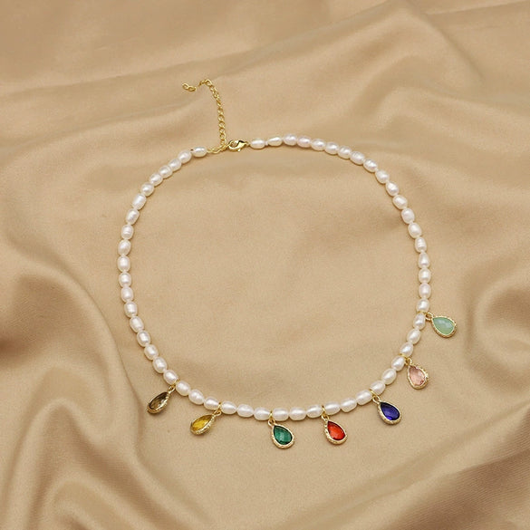 Women's Natural Freshwater Pearl Necklace With Geometric Pearl Chain Retro Clavicle Necklace Electroplated Non Fading Jewelry
