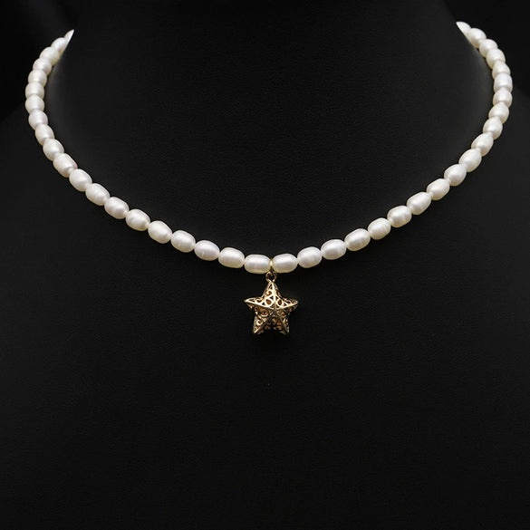 Women's Natural Freshwater Pearl Necklace With Geometric Pearl Chain Retro Clavicle Necklace Electroplated Non Fading Jewelry
