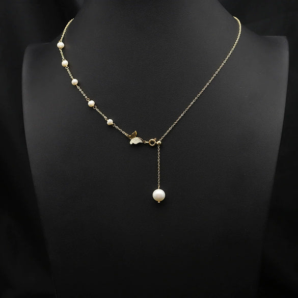 Women's Natural Freshwater Pearl Necklace With Geometric Pearl Chain Retro Clavicle Necklace Electroplated Non Fading Jewelry