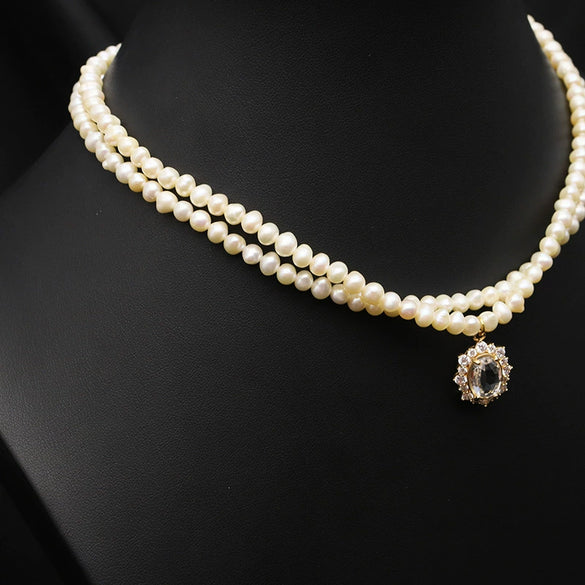 Women's Natural Freshwater Pearl Necklace With Geometric Pearl Chain Retro Clavicle Necklace Electroplated Non Fading Jewelry