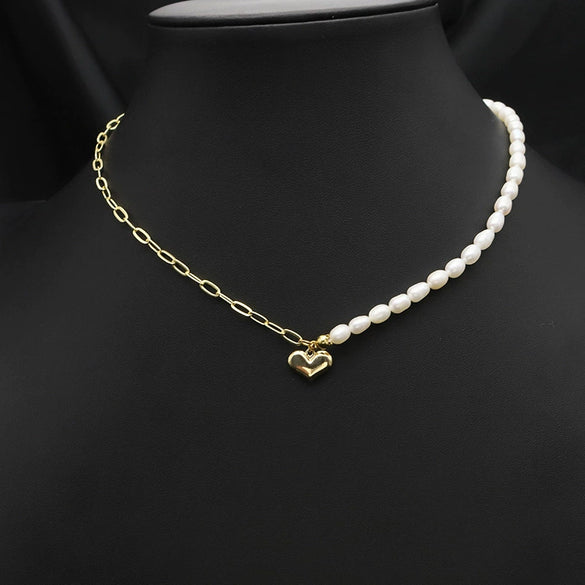 Women's Natural Freshwater Pearl Necklace With Geometric Pearl Chain Retro Clavicle Necklace Electroplated Non Fading Jewelry