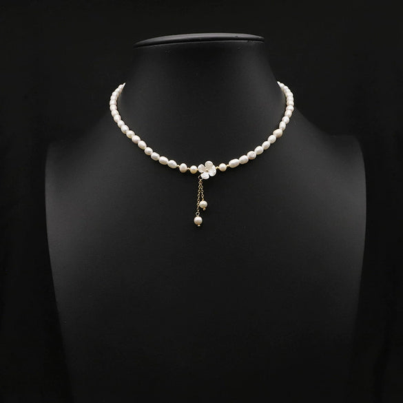 Women's Natural Freshwater Pearl Necklace With Geometric Pearl Chain Retro Clavicle Necklace Electroplated Non Fading Jewelry