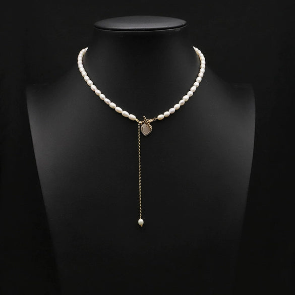Women's Natural Freshwater Pearl Necklace With Geometric Pearl Chain Retro Clavicle Necklace Electroplated Non Fading Jewelry