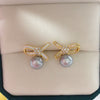 Women's Natural Freshwater Pearl Oblate Bow Earrings