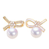 Women's Natural Freshwater Pearl Oblate Bow Earrings