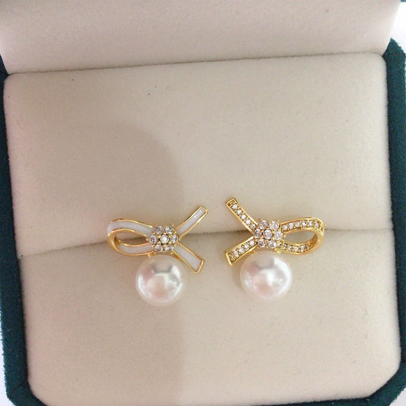 Women's Natural Freshwater Pearl Oblate Bow Earrings
