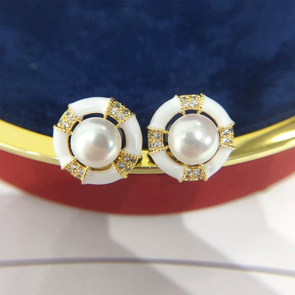 Women's Natural Freshwater Pearl Oblate Earrings 18K Goldfilled S925 Sterling Silver