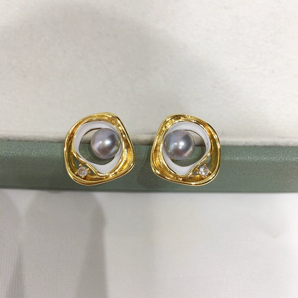 Women's Natural Freshwater Pearl Oblate Earrings 18K Goldfilled S925 Sterling Silver