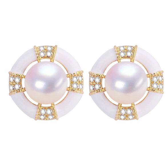 Women's Natural Freshwater Pearl Oblate Earrings 18K Goldfilled S925 Sterling Silver