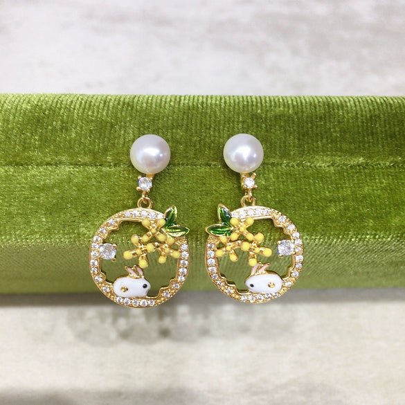 Women's Natural Freshwater Pearl Oblate S925 Sterling Silver Earrings