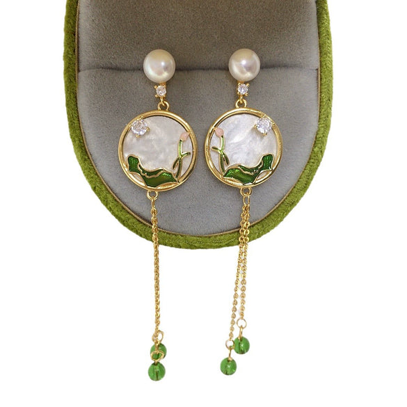 Women's Natural Freshwater Pearl Oblate S925 Sterling Silver Earrings