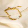 Women's Natural Freshwater Pearl Oval Gold Bean Titanium Steel Bracelet With Pvdp Furnace Real Gold Treatment And Geometric Design